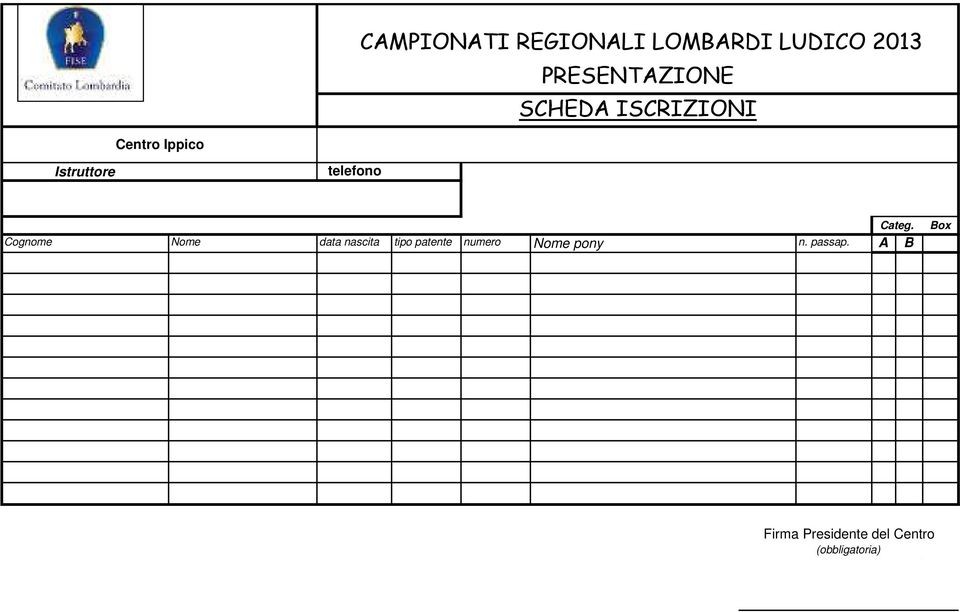 Cognome Nome data nascita tipo patente numero Nome pony n.