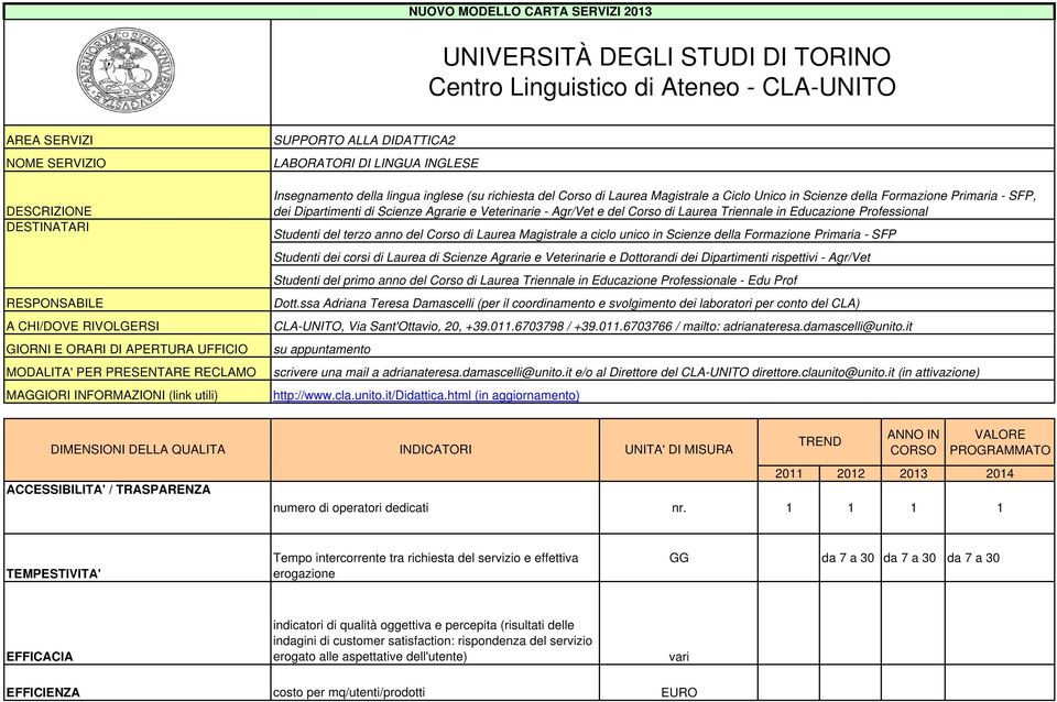 del Corso di Laurea Magistrale a Ciclo Unico in Scienze della Formazione Primaria - SFP, dei Dipartimenti di Scienze Agrarie e Veterinarie - Agr/Vet e del Corso di Laurea Triennale in Educazione