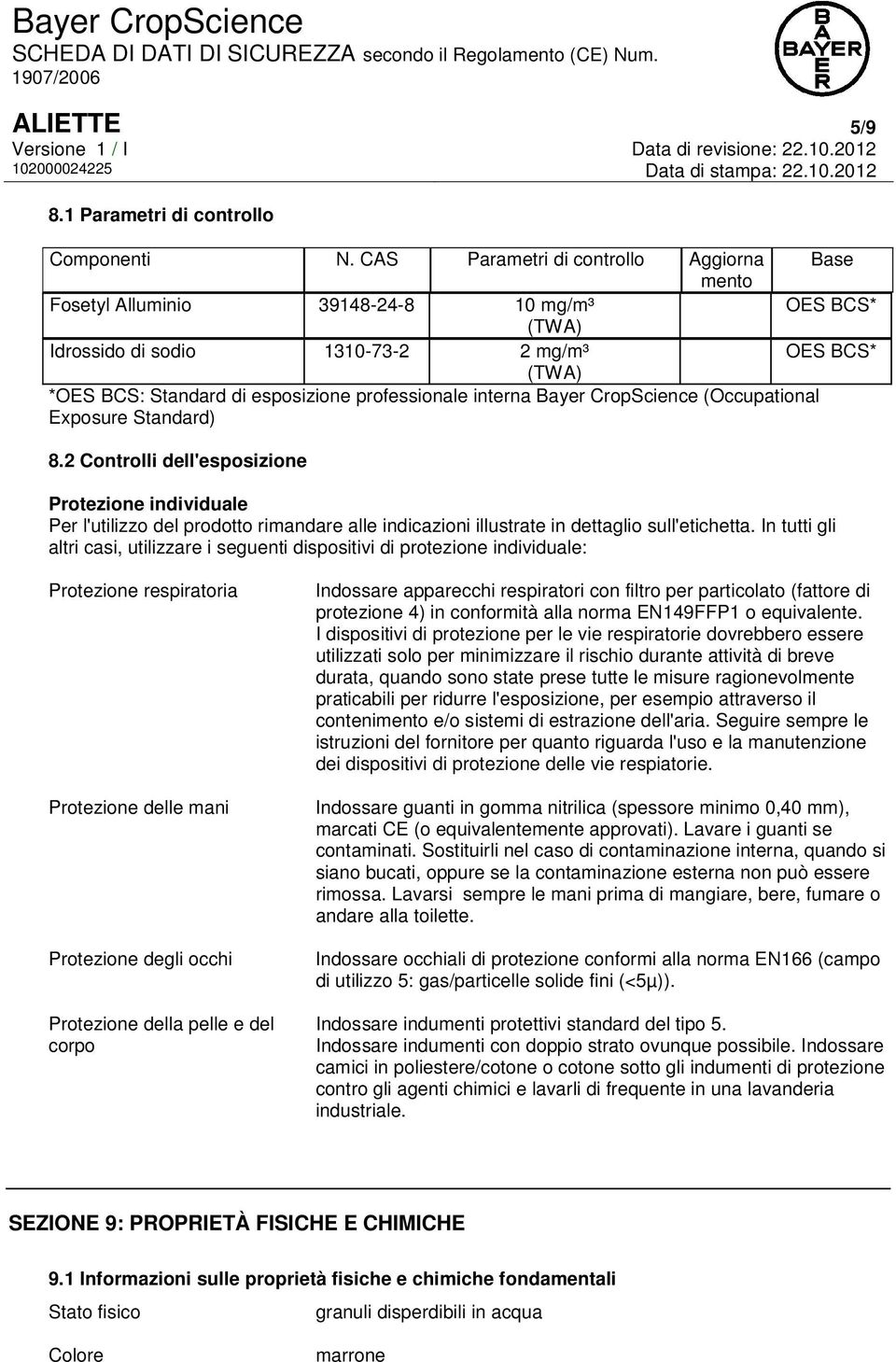 interna Bayer CropScience (Occupational Exposure Standard) 8.