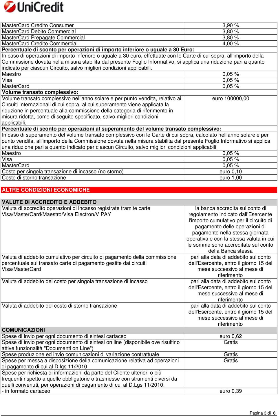 presente Foglio Informativo, si applica una riduzione pari a quanto indicato per ciascun Circuito, salvo migliori condizioni applicabili.