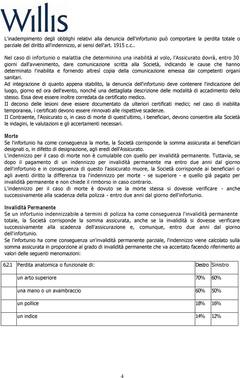 mportare la perdita totale o parziale del diritto all'indennizzo, ai sensi dell'art. 1915 c.