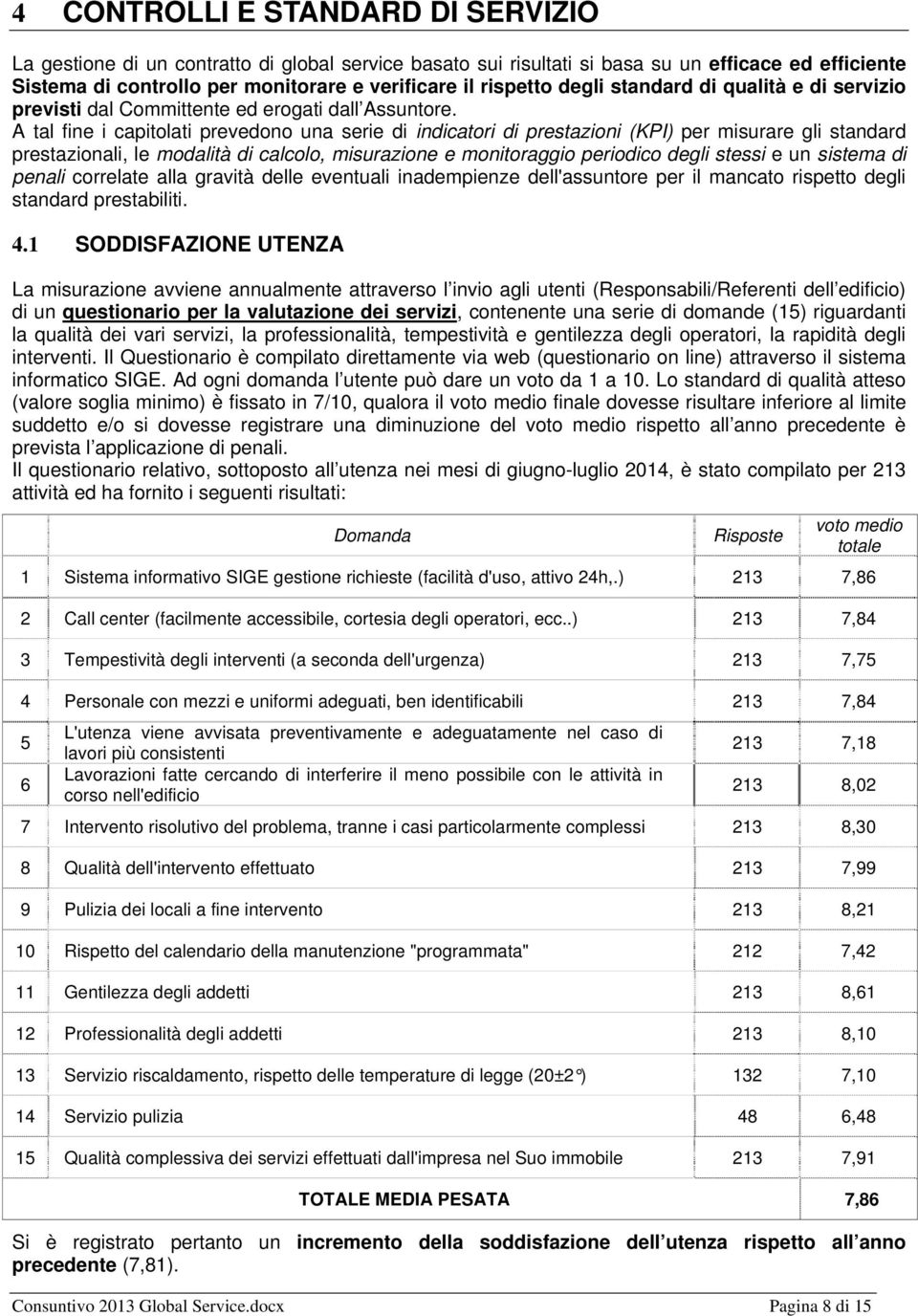 A tal fine i capitolati prevedono una serie di indicatori di prestazioni (KPI) per misurare gli standard prestazionali, le modalità di calcolo, misurazione e monitoraggio periodico degli stessi e un