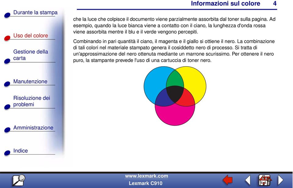 percepiti. Combinando in pari quantità il ciano, il magenta e il giallo si ottiene il nero.