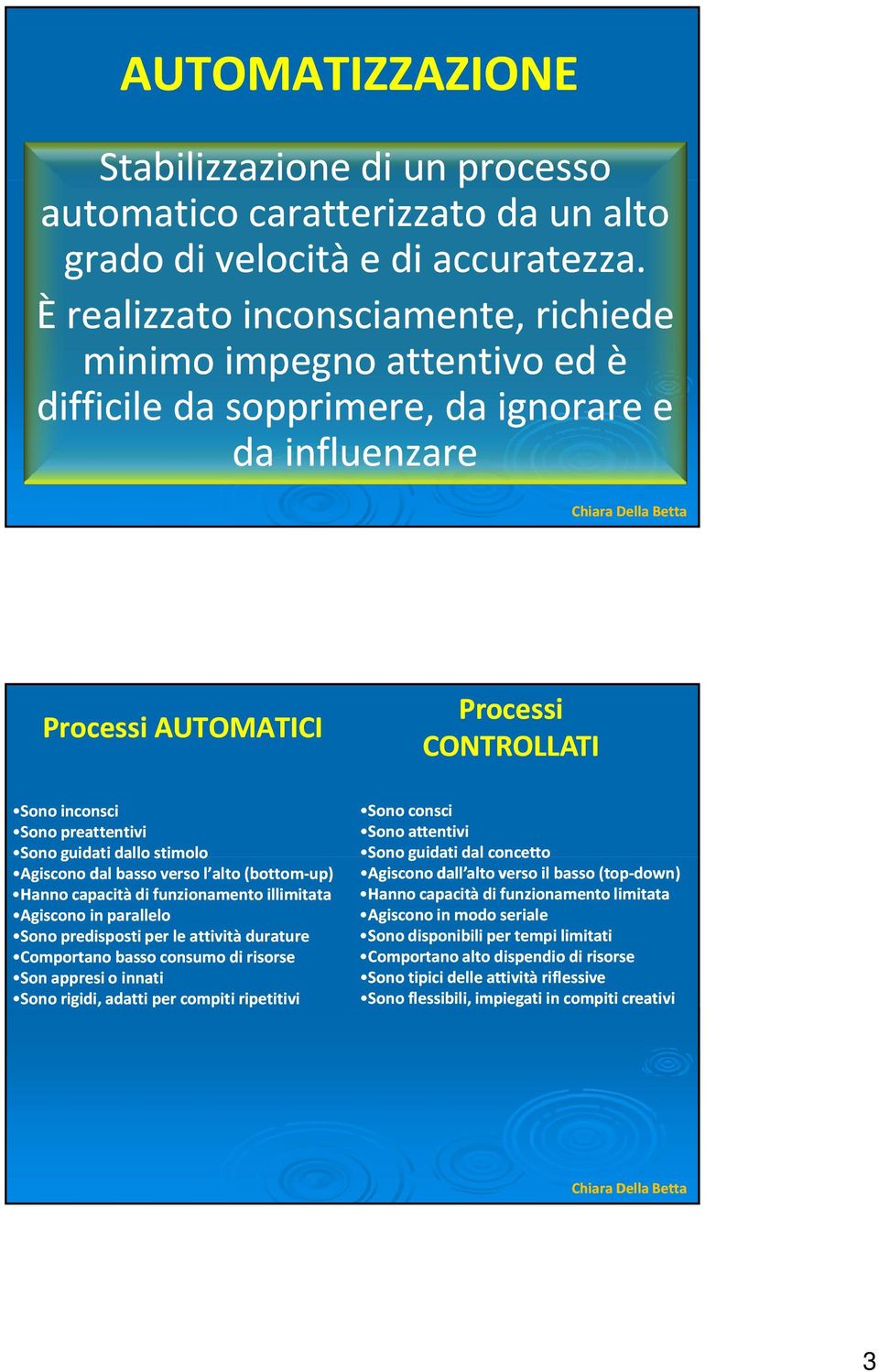 preattentivi Sono guidati dallo stimolo Agiscono dal basso verso l alto (bottom up) Hanno capacità di funzionamento illimitata Agiscono in parallelo Sono predisposti per le attività durature