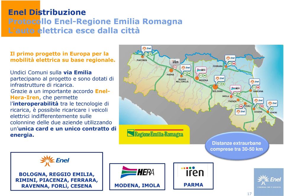 Grazie a un importante accordo Enel- Hera-Iren, che permette l interoperabilità tra le tecnologie di ricarica, è possibile ricaricare i veicoli elettrici