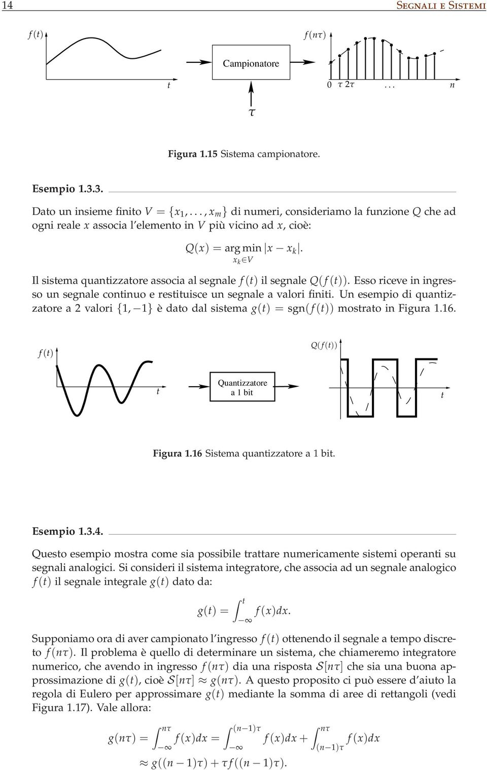 x k V Il sistema quantizzatore associa al segnale f(t) il segnale Q(f(t)). Esso riceve in ingresso un segnale continuo e restituisce un segnale a valori finiti.