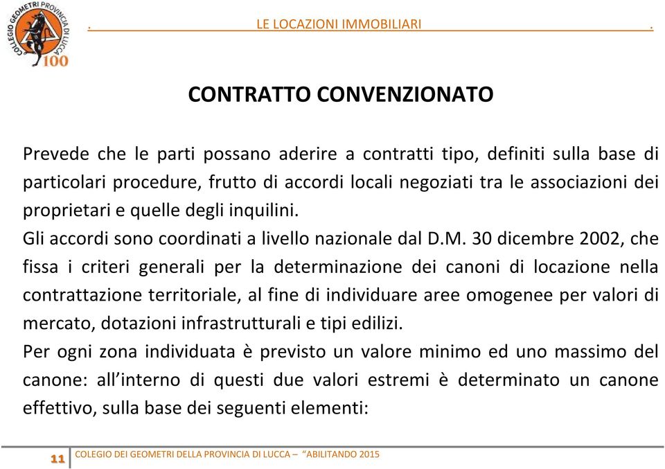 30 dicembre 2002, che fissa i criteri generali per la determinazione dei canoni di locazione nella contrattazione territoriale, al fine di individuare aree omogenee per