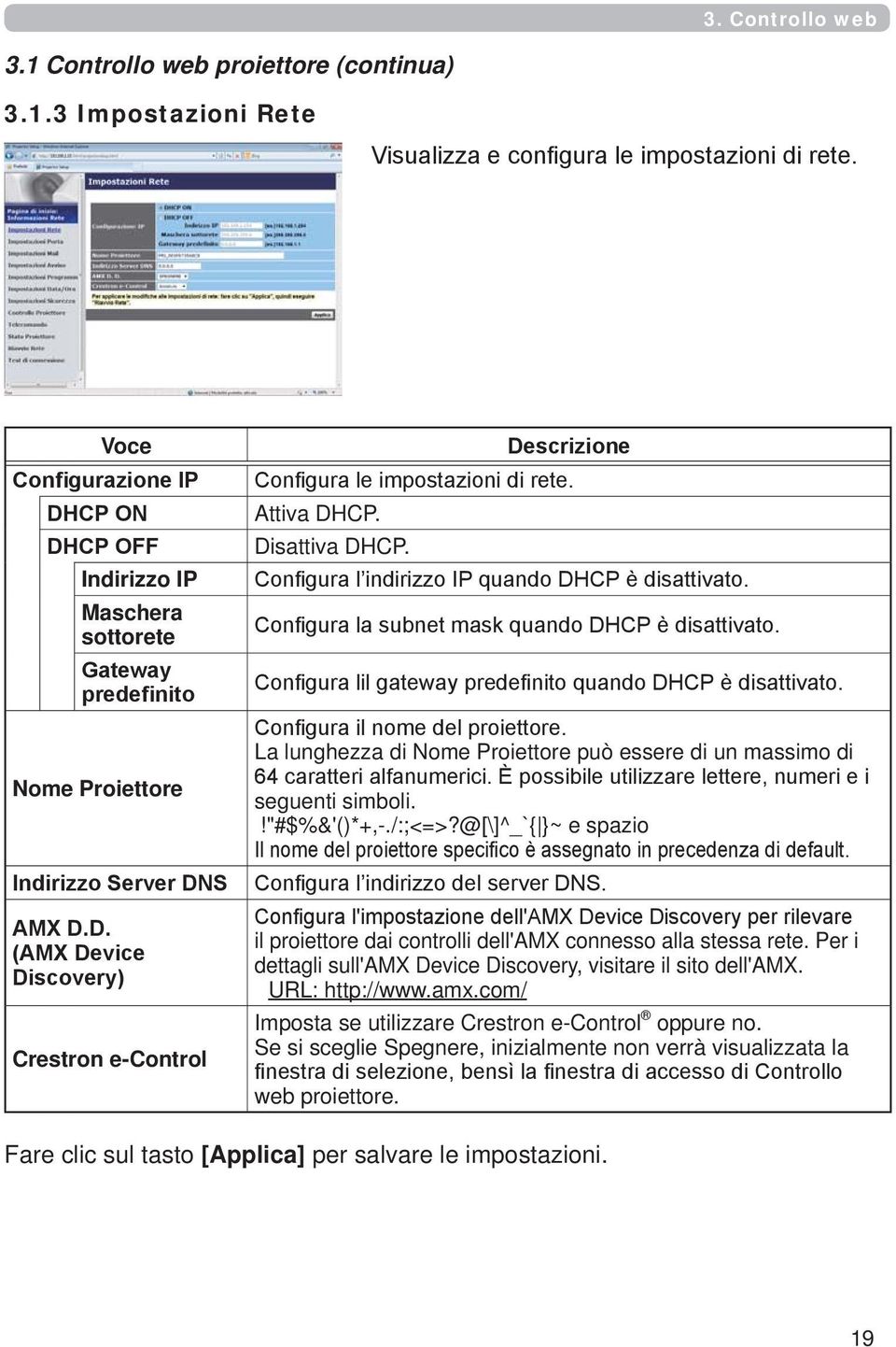 Attiva DHCP. Disattiva DHCP. Configura l indirizzo IP quando DHCP è disattivato. Configura la subnet mask quando DHCP è disattivato. Configura lil gateway predefinito quando DHCP è disattivato.