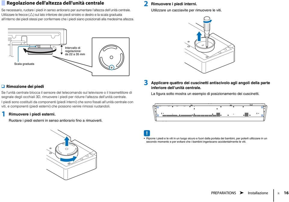 2 Rimuovere i piedi interni. Utilizzare un cacciavite per rimuovere le viti.