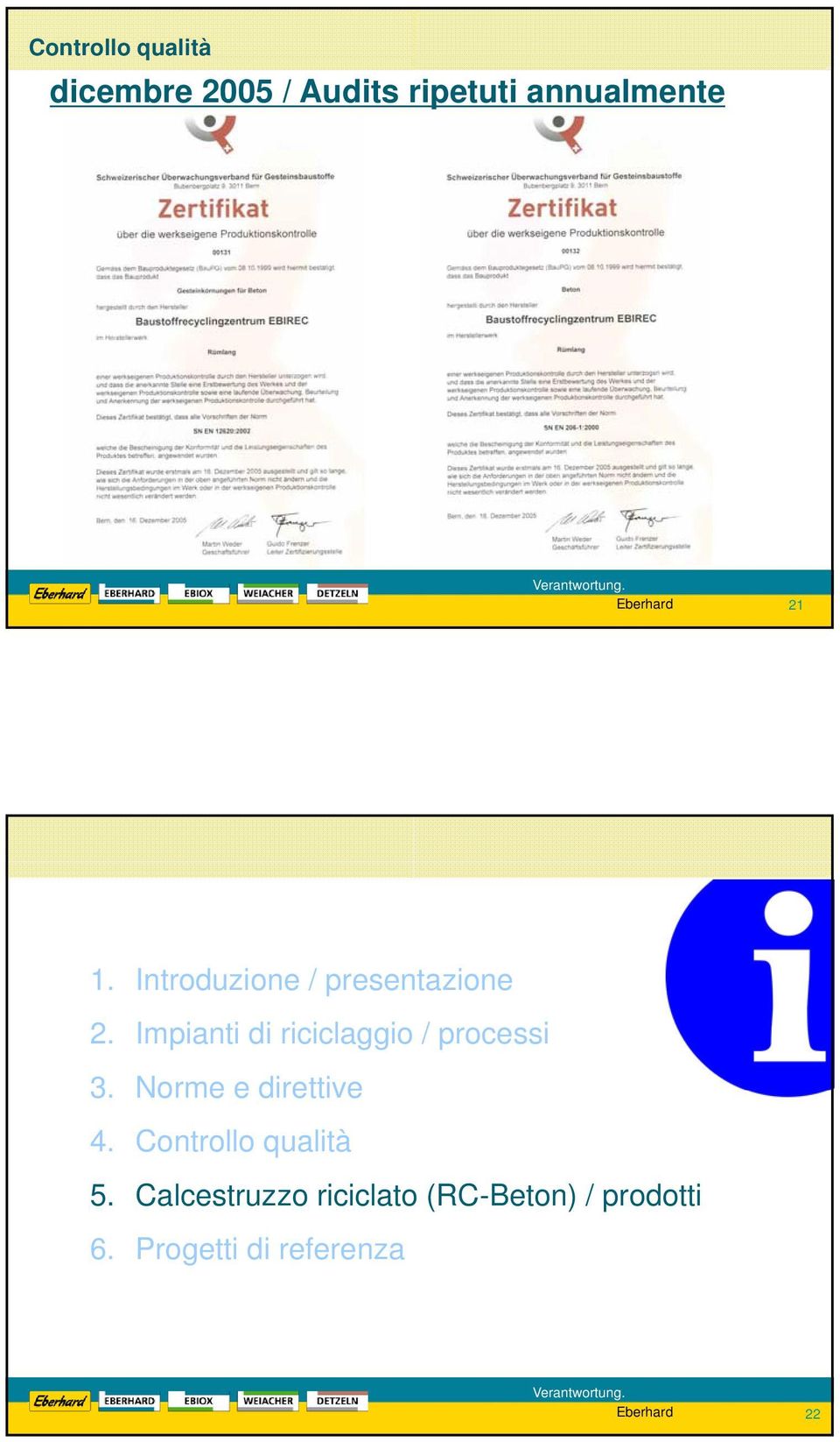 Impianti di riciclaggio / processi 3. Norme e direttive 4.