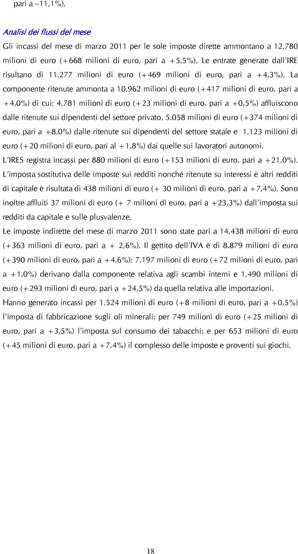 962 milioni di euro (+417 milioni di euro, pari a +4,0%) di cui: 4.781 milioni di euro (+23 milioni di euro, pari a +0,5%) affluiscono dalle ritenute sui dipendenti del settore privato, 5.