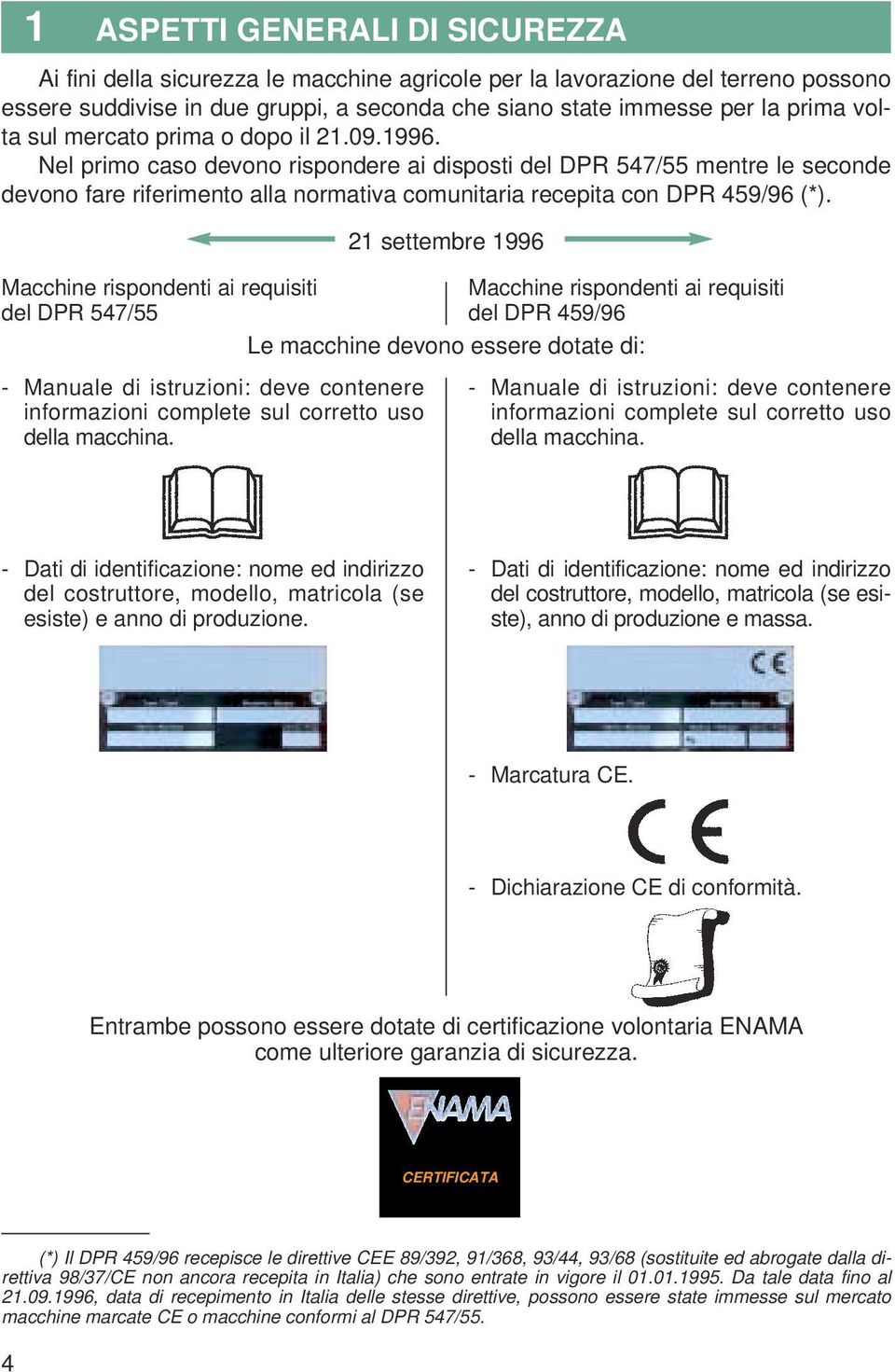 Nel primo caso devono rispondere ai disposti del DPR 547/55 mentre le seconde devono fare riferimento alla normativa comunitaria recepita con DPR 459/96 (*).