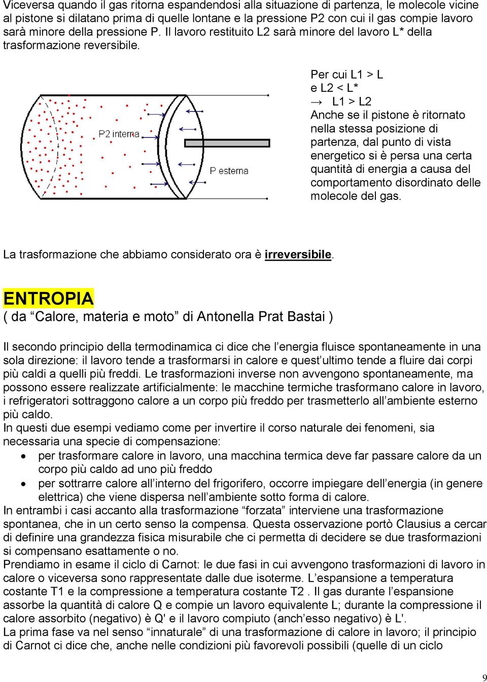 Per cui L1 > L e L2 < L* L1 > L2 Anche se il pistone è ritornato nella stessa posizione di partenza, dal punto di vista energetico si è persa una certa quantità di energia a causa del comportamento