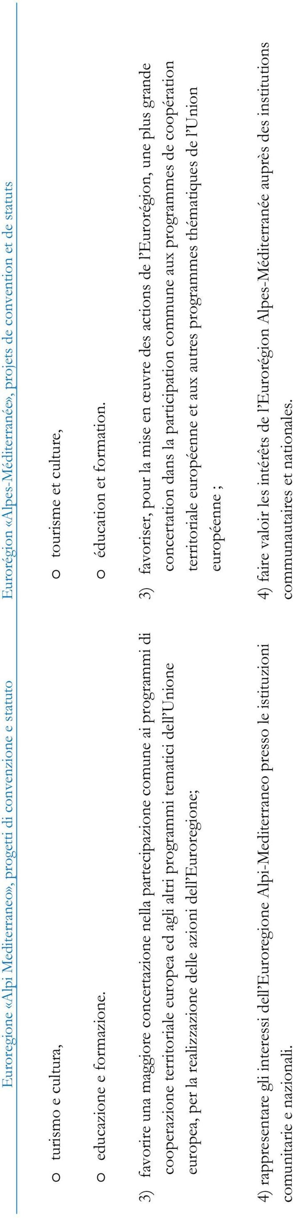 azioni dell Euroregione; 3) favoriser, pour la mise en œuvre des actions de l Eurorégion, une plus grande concertation dans la participation commune aux programmes de coopération territoriale