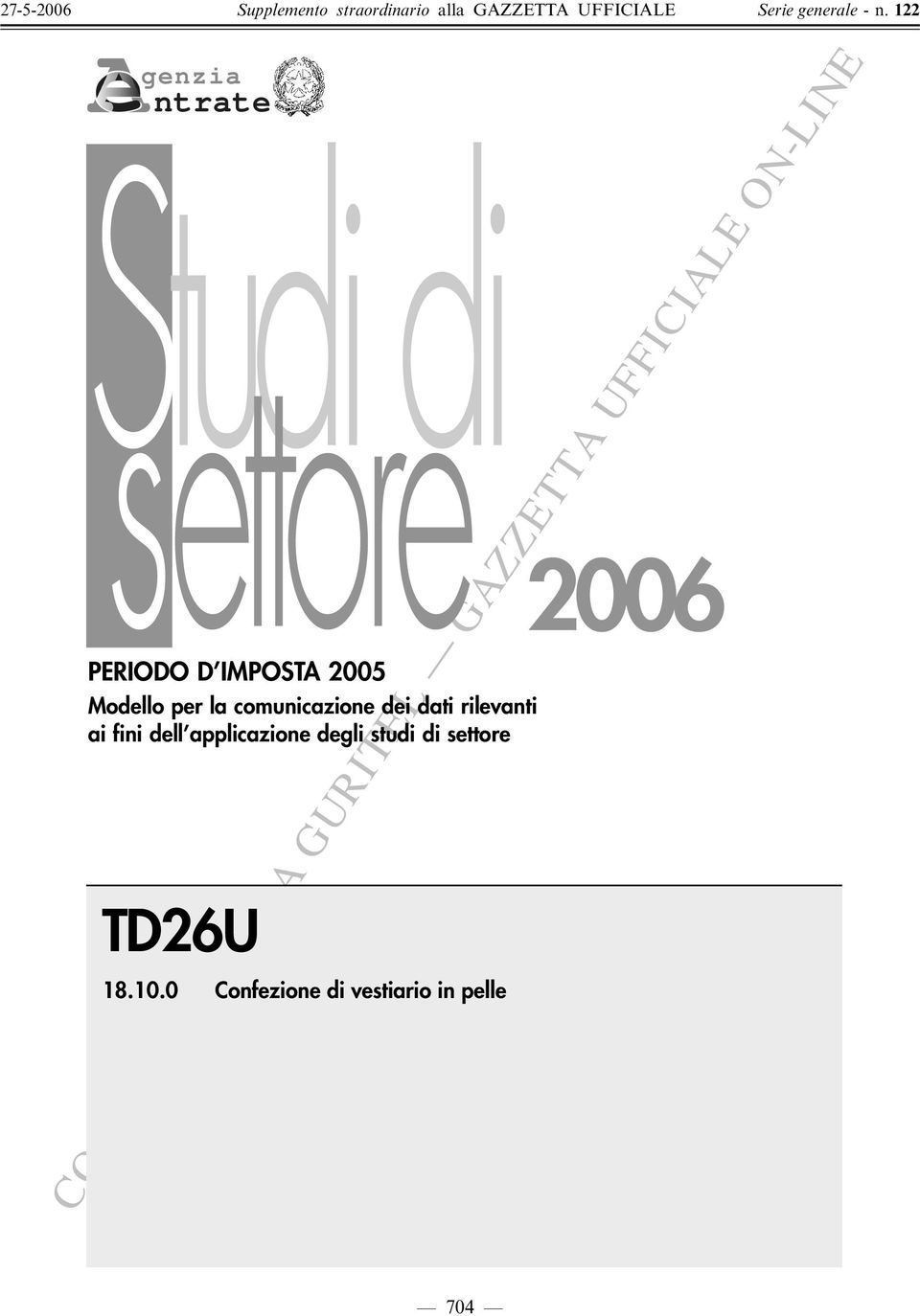 applicazione degli studi di settore TD26U 18.10.