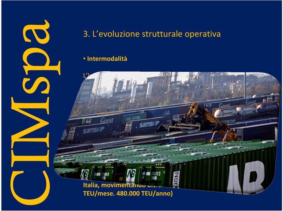 I volumi e le performance del traffico intermodale dell Interporto di Novara sono un punto di eccellenza di CIM spa La gestione del terminal, e delle relative attività di handling, è