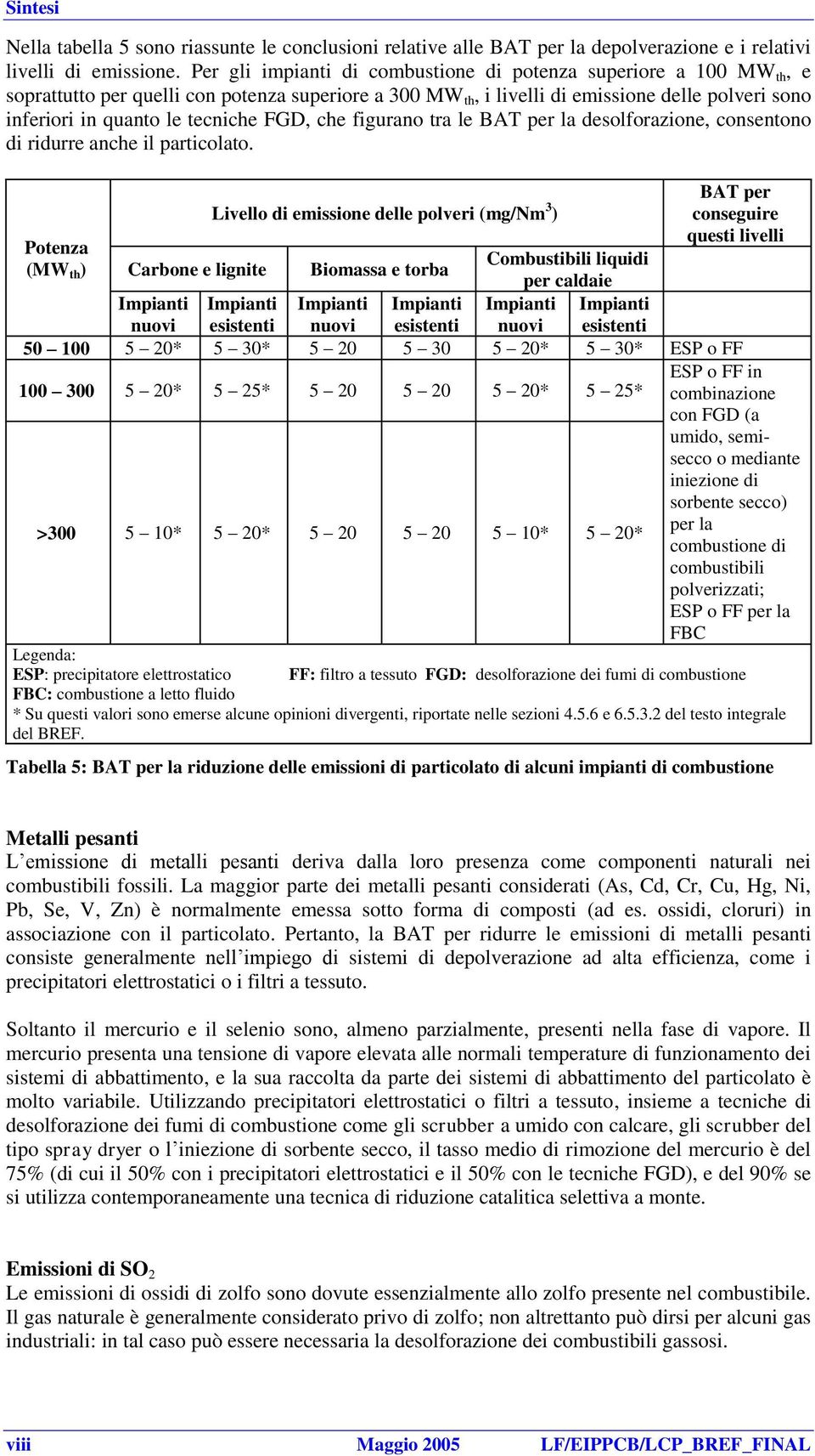 FGD, che figurano tra le BAT per la desolforazione, consentono di ridurre anche il particolato.