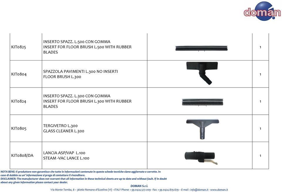 300 KIT0824 INSERTO SPAZZ. L.300 CON GOMMA INSERT FOR FLOOR BRUSH L.