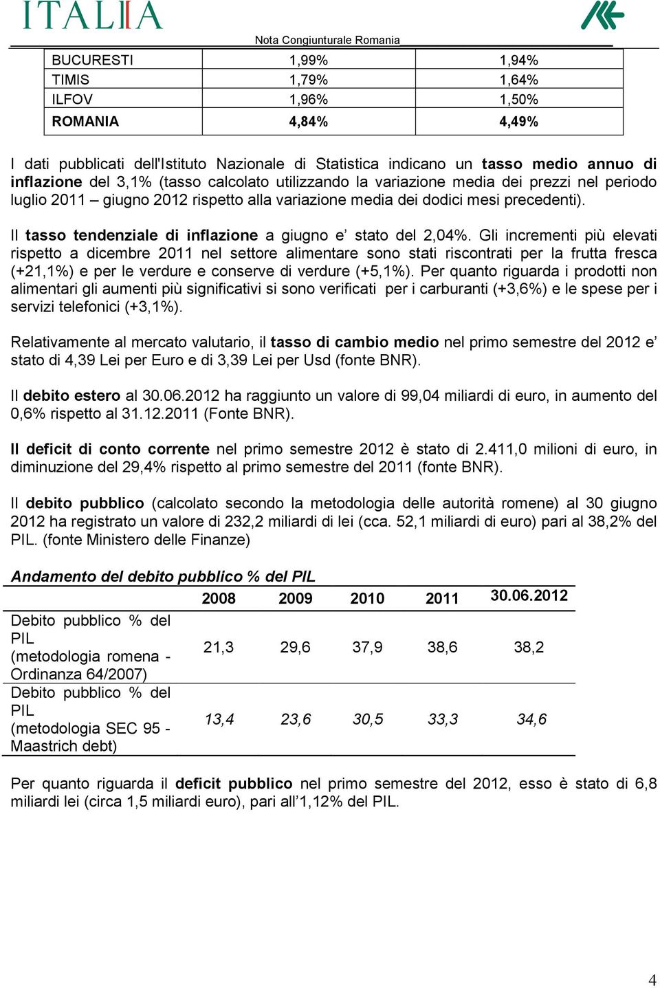 Il tasso tendenziale di inflazione a giugno e stato del 2,04%.