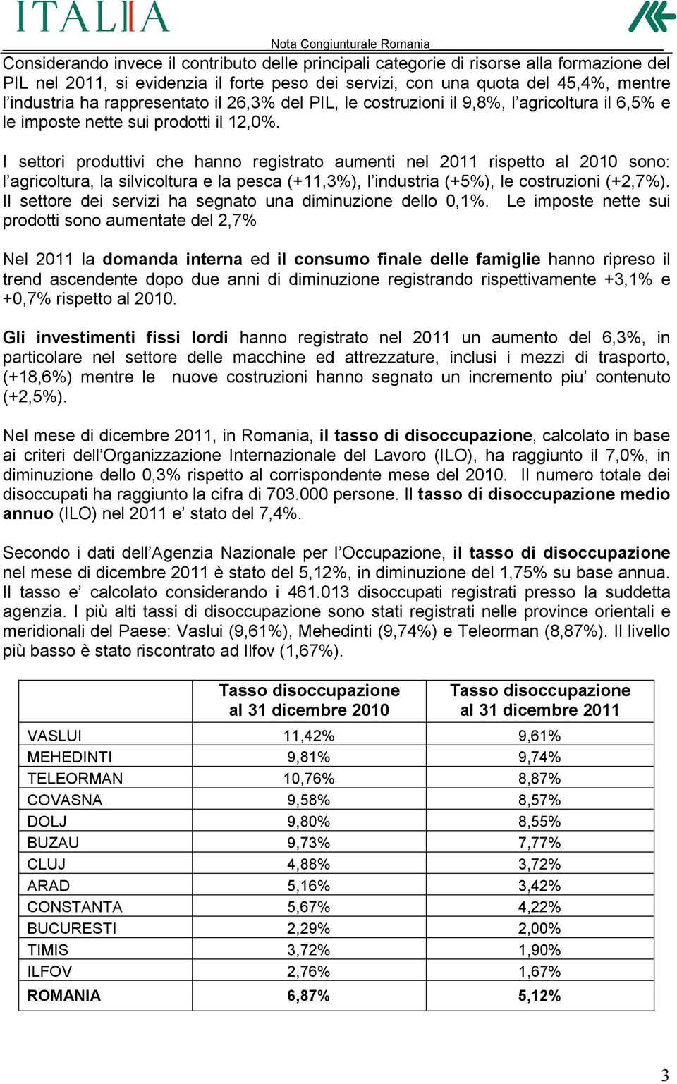 I settori produttivi che hanno registrato aumenti nel 2011 rispetto al 2010 sono: l agricoltura, la silvicoltura e la pesca (+11,3%), l industria (+5%), le costruzioni (+2,7%).