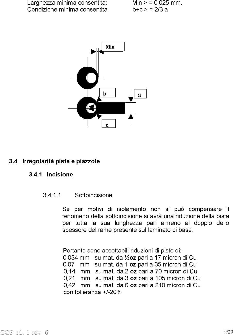 1 Sottoincisione Se per motivi di isolamento non si può compensare il fenomeno della sottoincisione si avrà una riduzione della pista per tutta la sua lunghezza pari almeno al