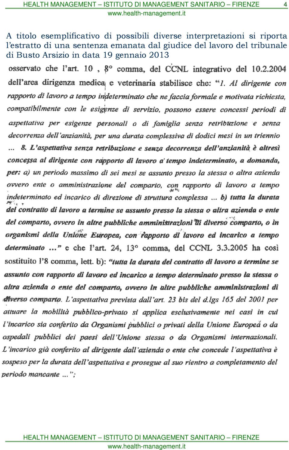 di una sentenza emanata dal giudice del lavoro