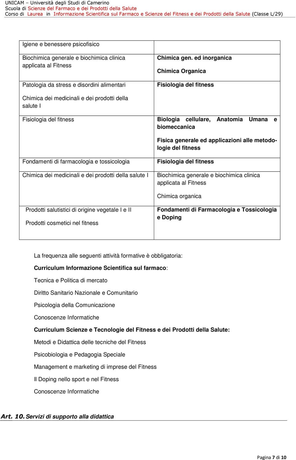 applicazioni alle metodologie del fitness Fondamenti di farmacologia e tossicologia Chimica dei medicinali e dei prodotti della salute I Fisiologia del fitness Biochimica generale e biochimica