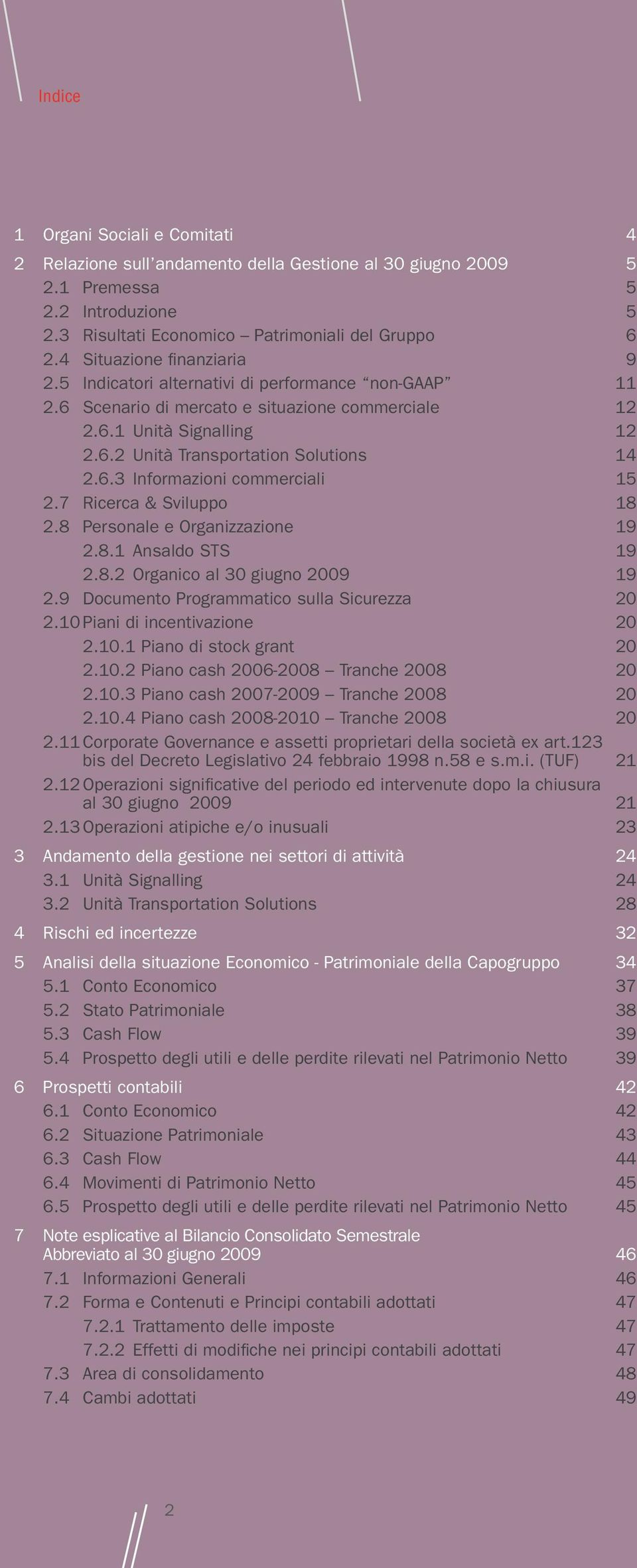 6.3 Informazioni commerciali 15 2.7 Ricerca & Sviluppo 18 2.8 Personale e Organizzazione 19 2.8.1 Ansaldo STS 19 2.8.2 Organico al 30 giugno 2009 19 2.9 Documento Programmatico sulla Sicurezza 20 2.