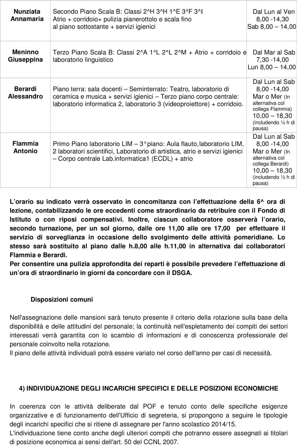 terra: sala docenti Seminterrato: Teatro, laboratorio di ceramica e musica + servizi igienici Terzo piano corpo centrale: laboratorio informatica 2, laboratorio 3 (videoproiettore) + corridoio.