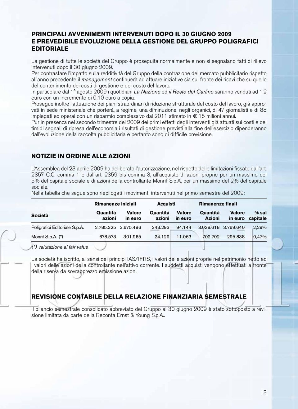 Per contrastare l impatto sulla redditività del Gruppo della contrazione del mercato pubblicitario rispetto all anno precedente il management continuerà ad attuare iniziative sia sul fronte dei