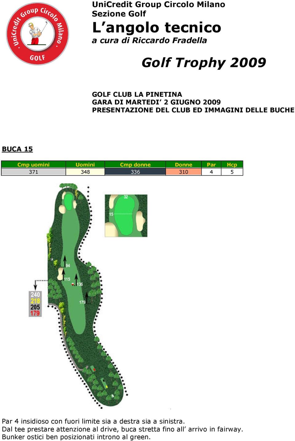 Dal tee prestare attenzione al drive, buca stretta