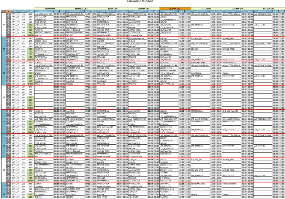 15:30 15:30 16:30 16:30 17:30 3 17/11/15 mar 3AD INFORMATICA 08:30 09:30 INFORMATICA 09:30 10:30 ITALIANO 10:30 11:30 ITALIANO 11:30 12:30 LOG_MATEMATICA 12:30 13:30 14:30 15:30 15:30 16:30 16:30