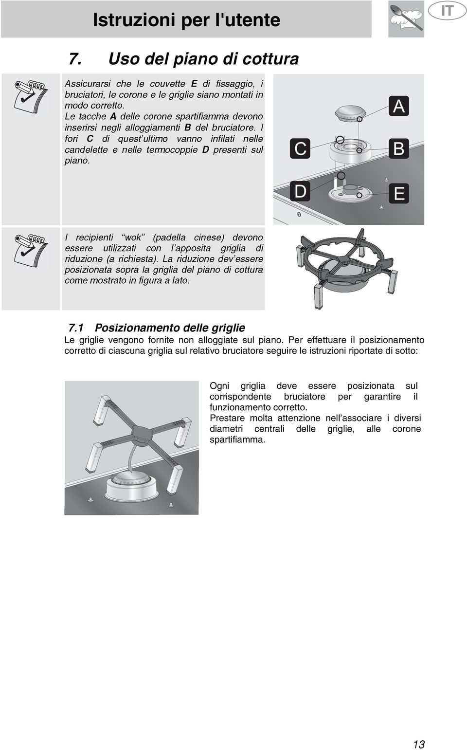 I recipienti wok (padella cinese) devono essere utilizzati con l apposita griglia di riduzione (a richiesta).