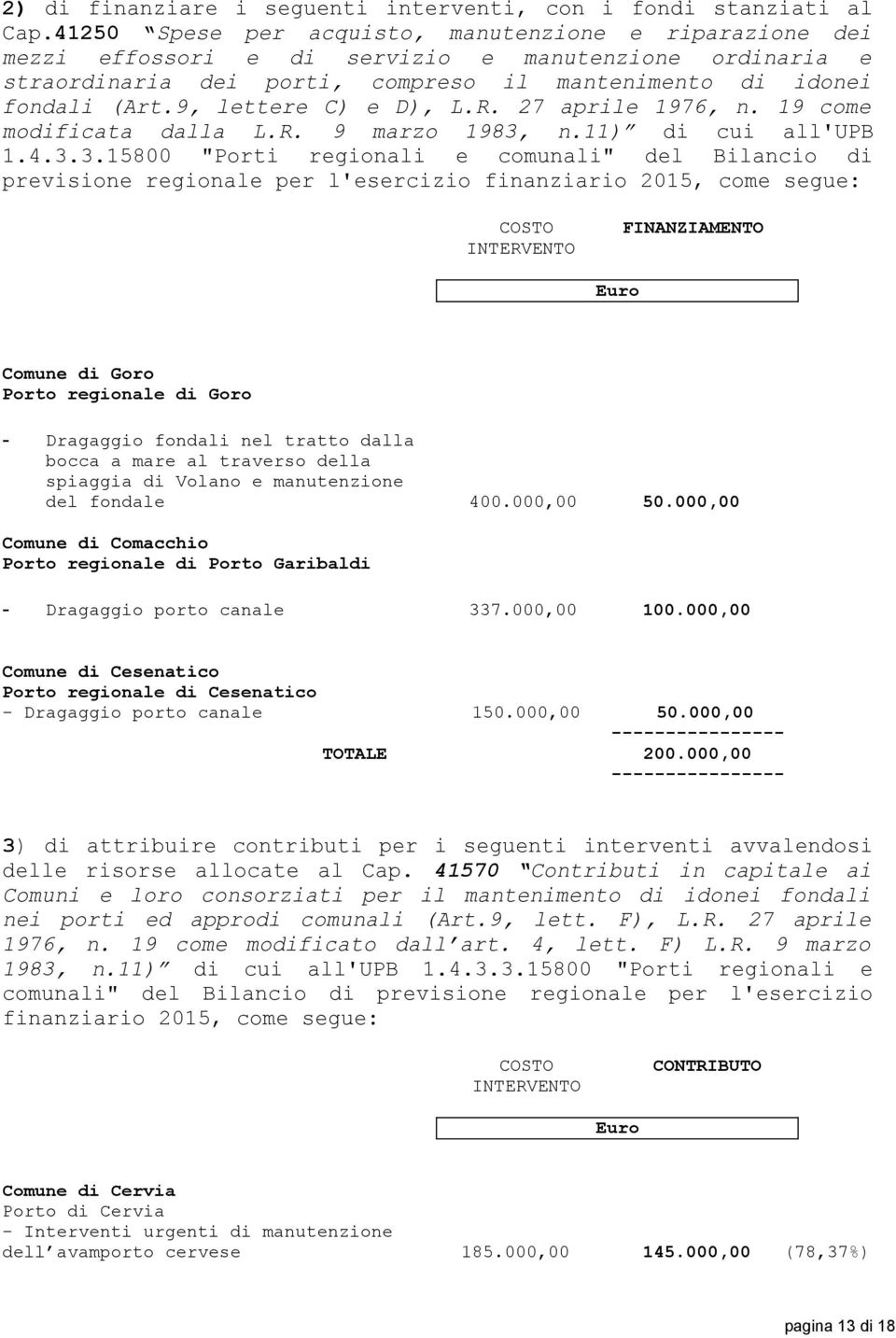 9, lettere C) e D), L.R. 27 aprile 1976, n. 19 come modificata dalla L.R. 9 marzo 1983,