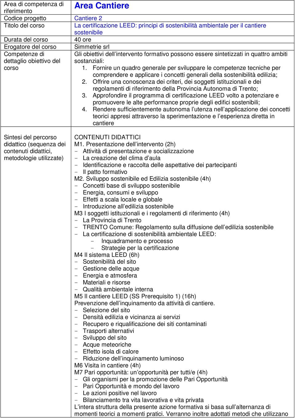 Fornire un quadro generale per sviluppare le competenze tecniche per comprendere e applicare i concetti generali della sostenibilità edilizia; 2.