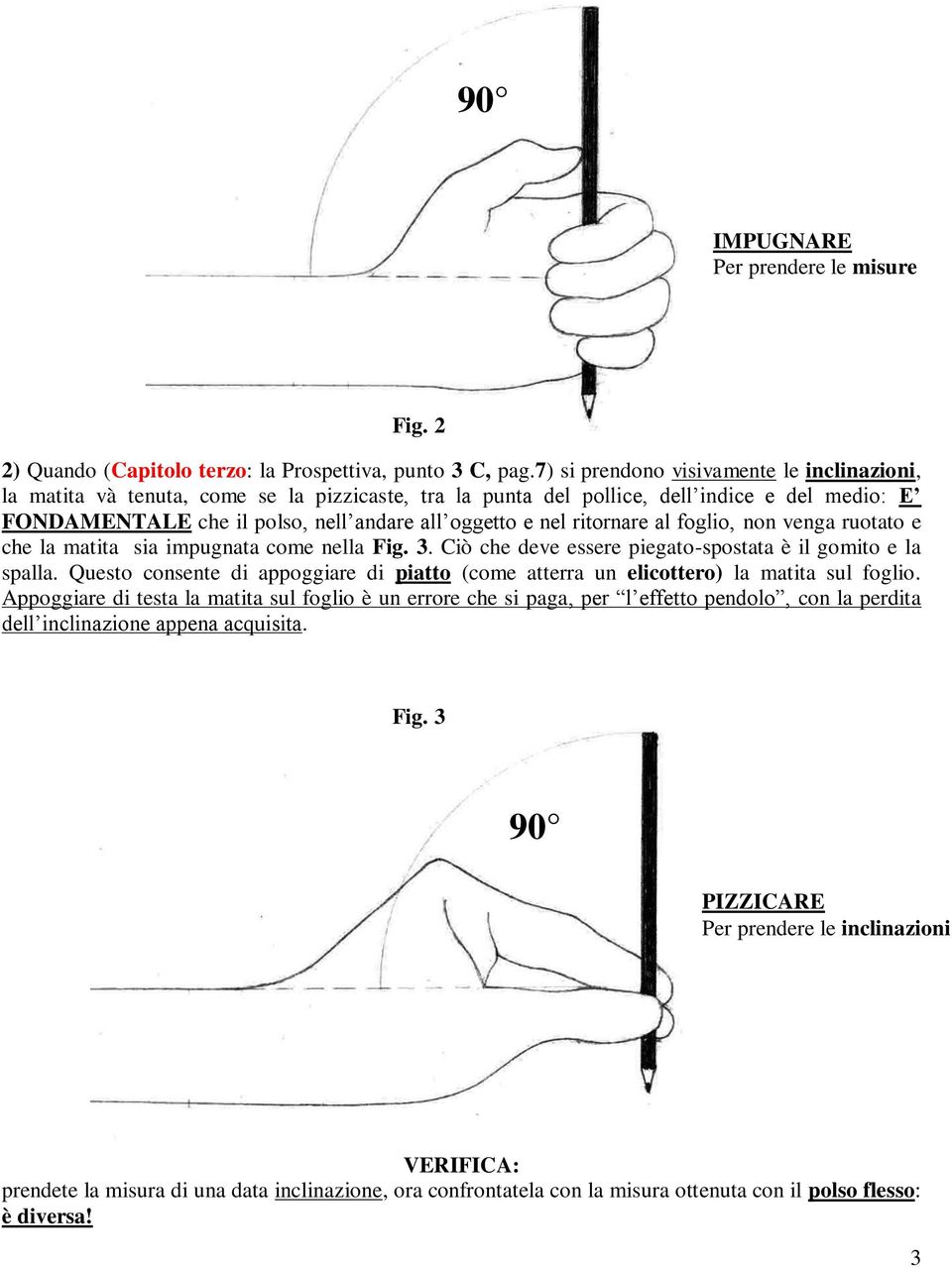 ritornare al foglio, non venga ruotato e che la matita sia impugnata come nella Fig. 3. Ciò che deve essere piegato-spostata è il gomito e la spalla.