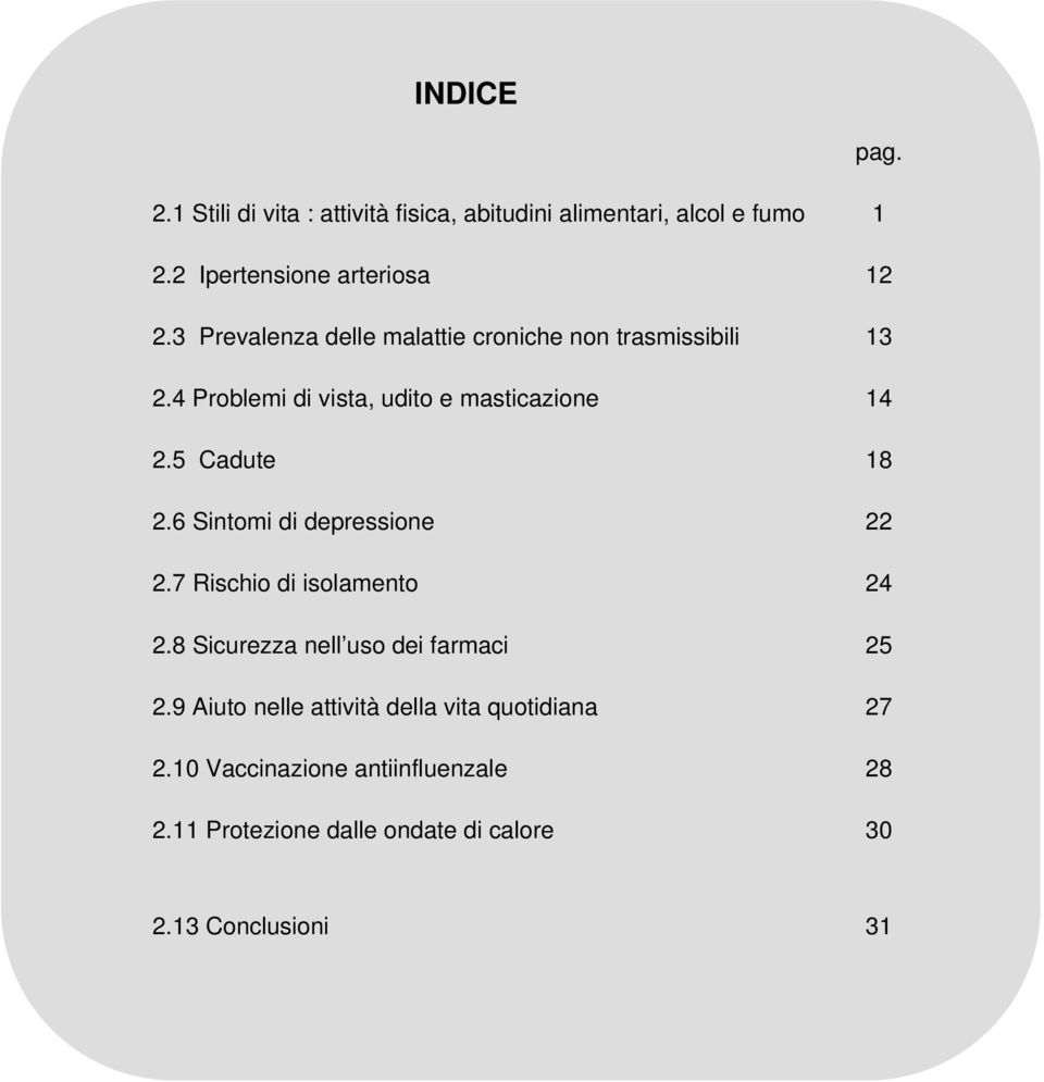 6 Sintomi di depressione 22 2.7 Rischio di isolamento 24 2.8 Sicurezza nell uso dei farmaci 25 2.