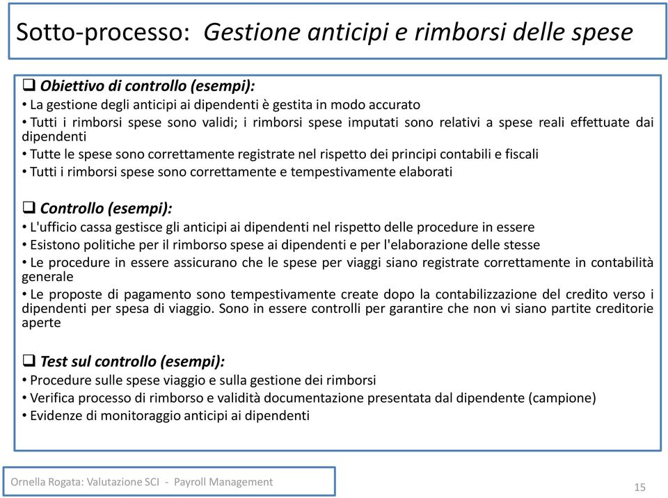 elaborati L'ufficio cassa gestisce gli anticipi ai dipendenti nel rispetto delle procedure in essere Esistono politiche per il rimborso spese ai dipendenti e per l'elaborazione delle stesse Le