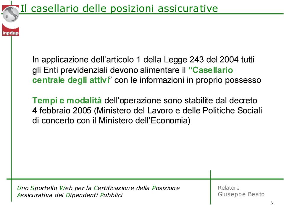 informazioni in proprio possesso Tempi e modalità dell operazione sono stabilite dal decreto 4