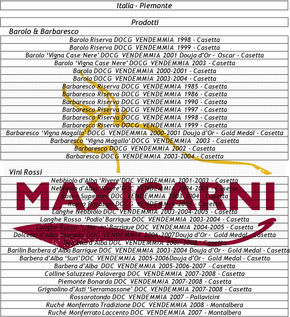 Barbaresco Riserva DOCG VENDEMMIA 1986 - Casetta Barbaresco Riserva DOCG VENDEMMIA 1990 - Casetta Barbaresco Riserva DOCG VENDEMMIA 1997 - Casetta Barbaresco Riserva DOCG VENDEMMIA 1998 - Casetta