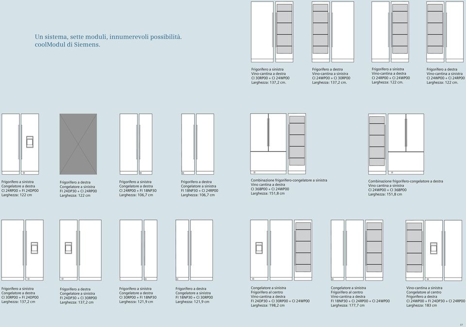 Frigorifero a destra Vino-cantina a sinistra CI 24WP00 + CI 24RP00 Larghezza: 122 cm.