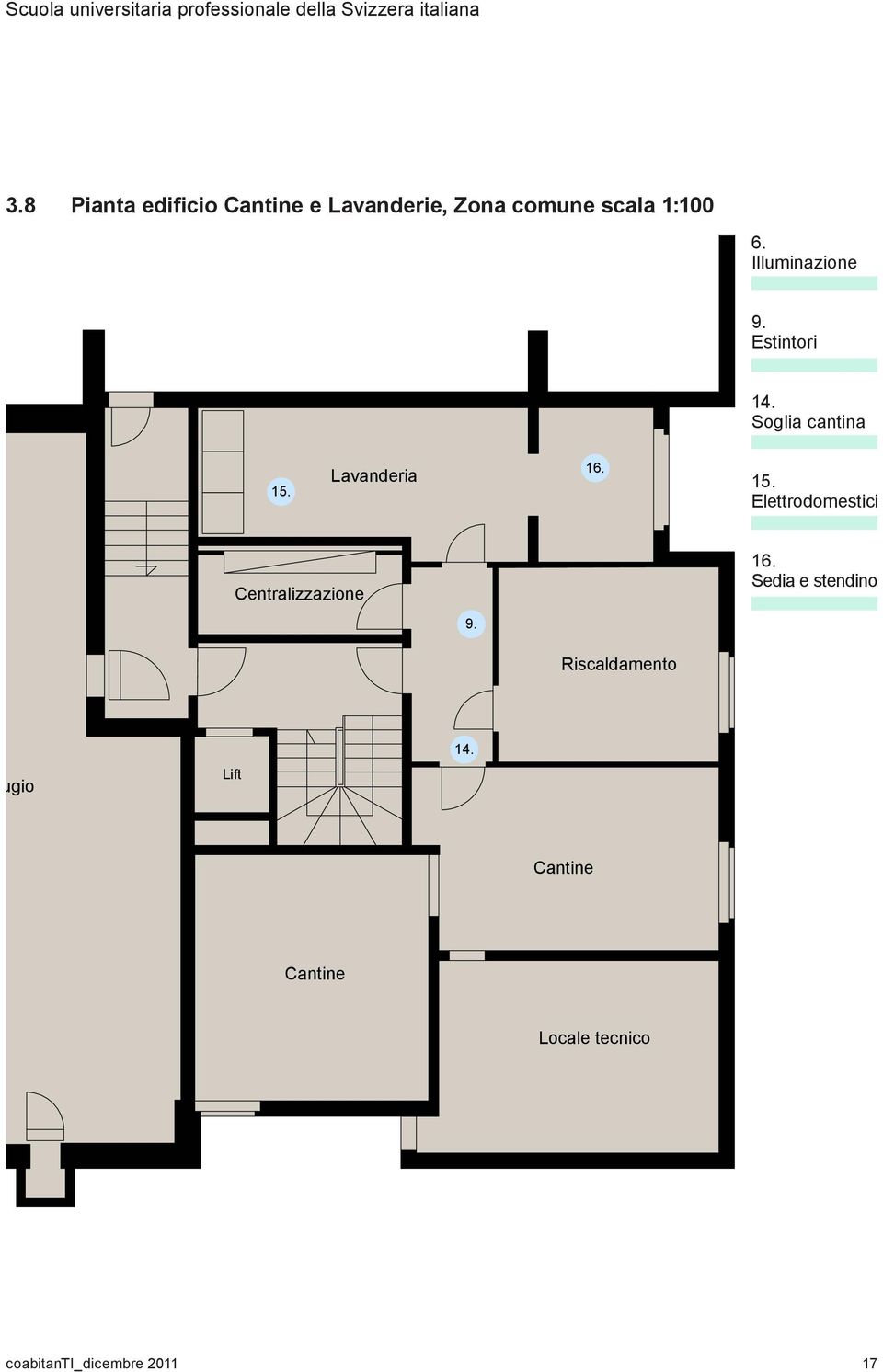 Lavanderia 16. 15. Elettrodomestici Centralizzazione 9. 16. Sedia e stendino Riscaldamento Rifugio Lift 14.