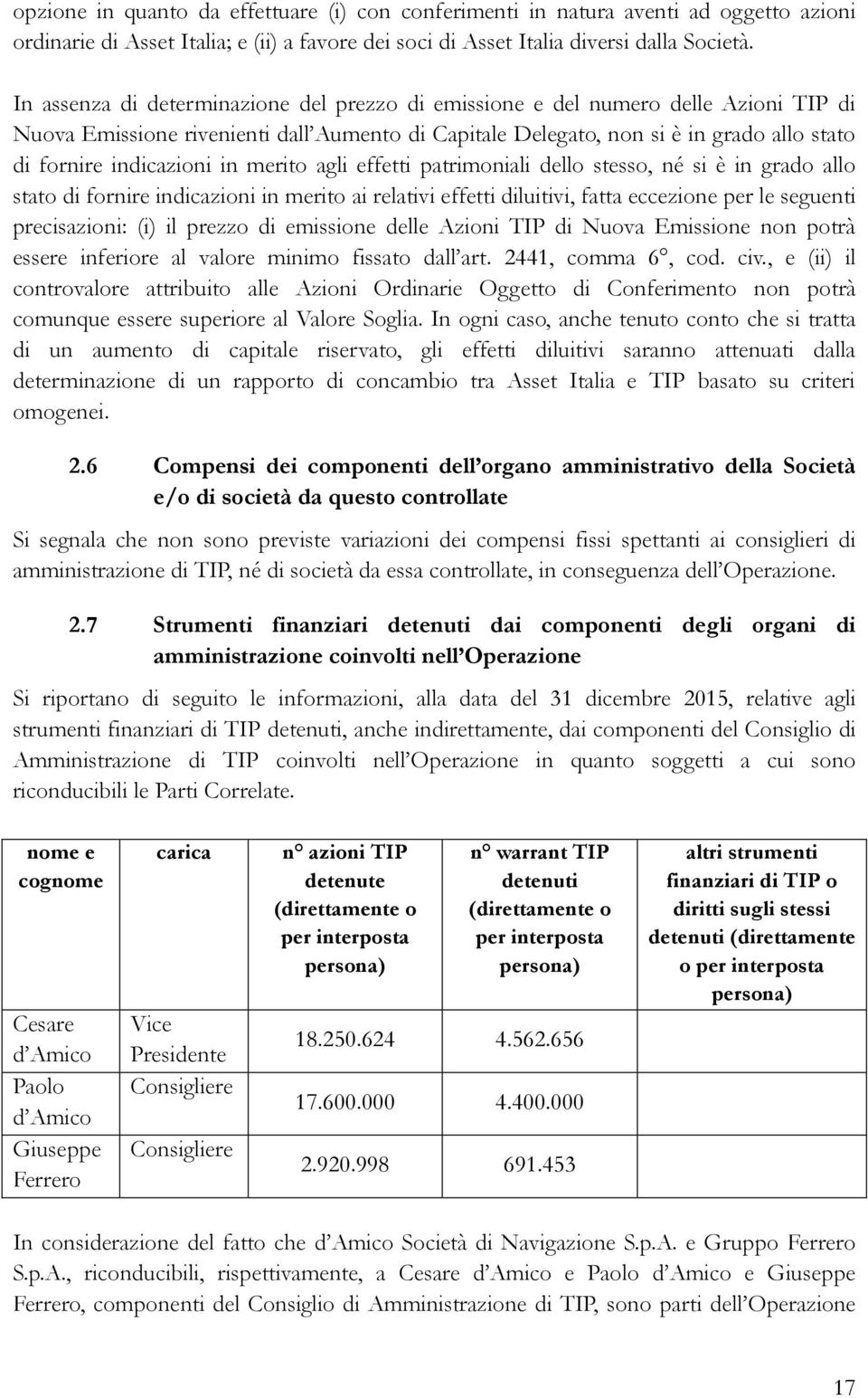 in merito agli effetti patrimoniali dello stesso, né si è in grado allo stato di fornire indicazioni in merito ai relativi effetti diluitivi, fatta eccezione per le seguenti precisazioni: (i) il