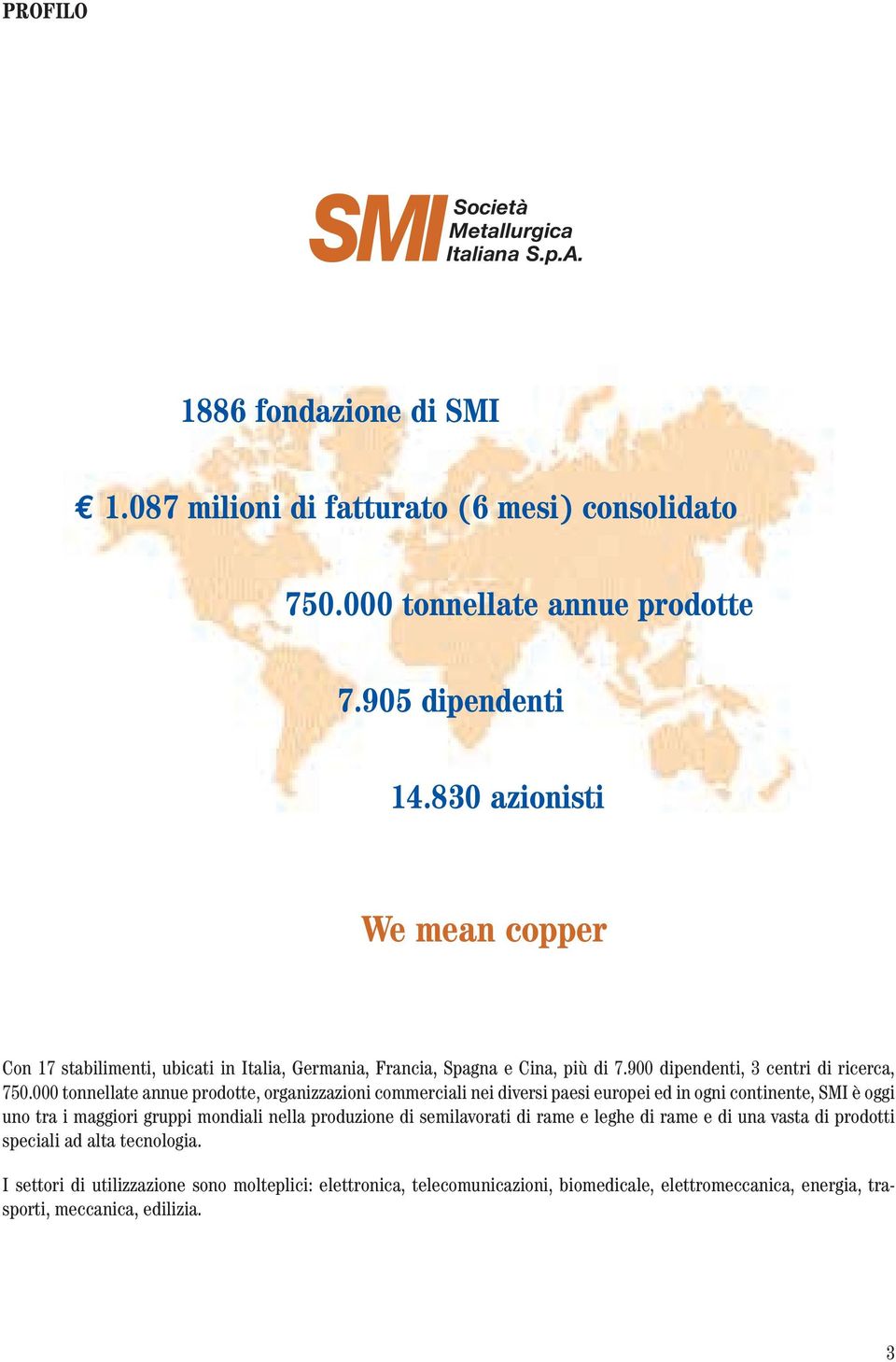 000 tonnellate annue prodotte, organizzazioni commerciali nei diversi paesi europei ed in ogni continente, SMI è oggi uno tra i maggiori gruppi mondiali nella produzione di semilavorati