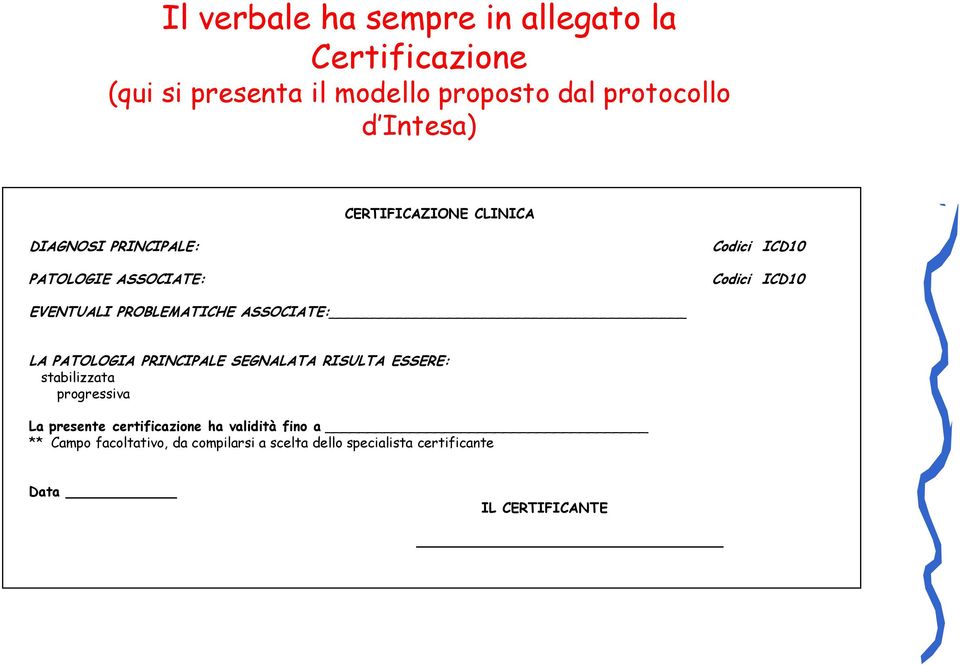 PROBLEMATICHE ASSOCIATE: LA PATOLOGIA PRINCIPALE SEGNALATA RISULTA ESSERE: stabilizzata progressiva La presente