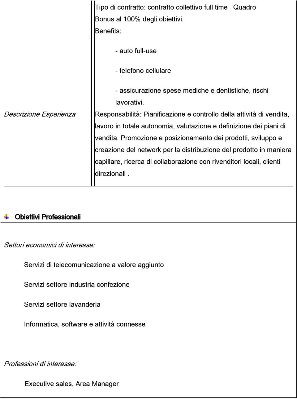 ResponsabilitÉ: Pianificazione e controllo della attivité di vendita, lavoro in totale autonomia, valutazione e definizione dei piani di vendita.