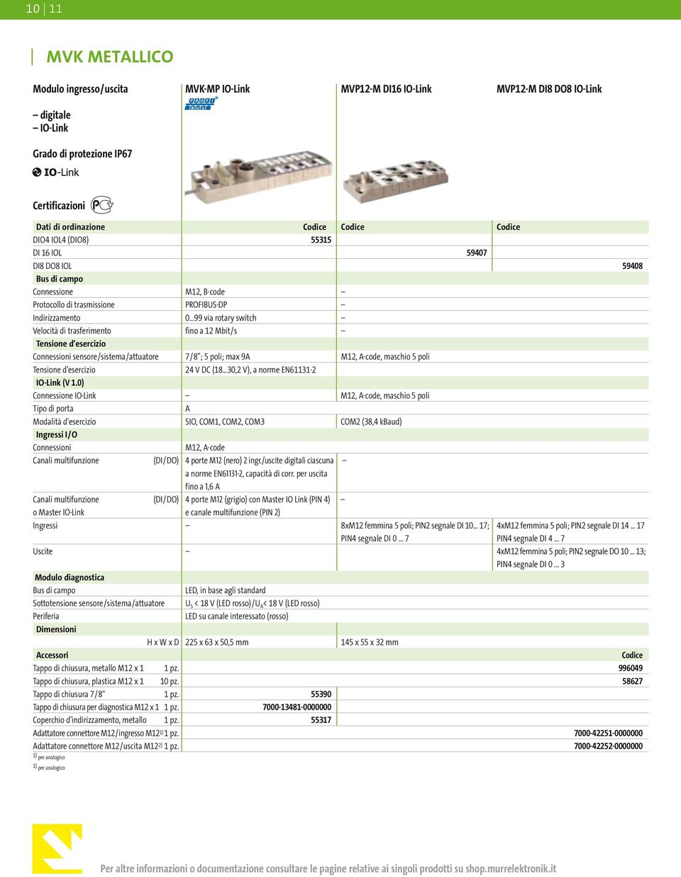 M12, A-code, maschio 5 poli 24 V DC (18 30,2 V), a norme EN61131-2 IO-Link (V 1.