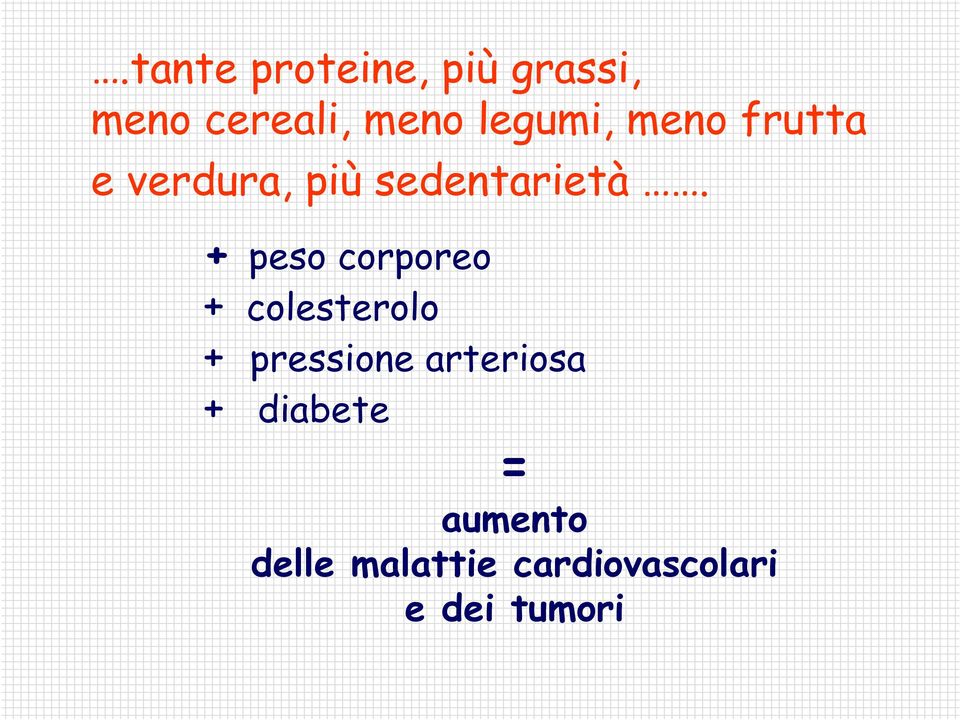 + peso corporeo + colesterolo + pressione arteriosa