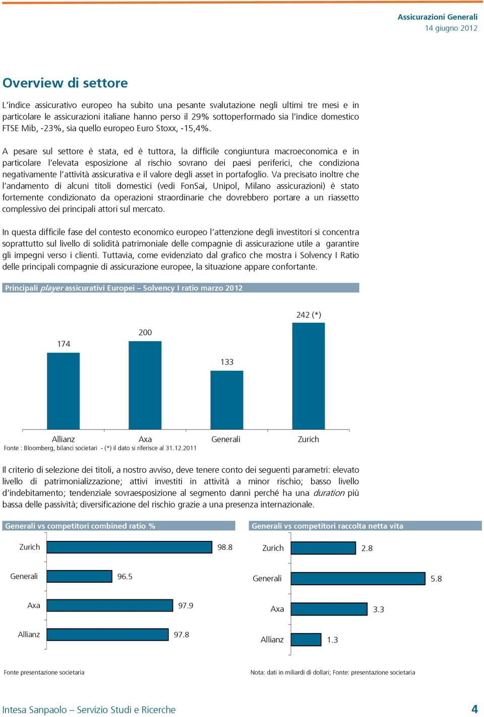 A pesare sul settore è stata, ed è tuttora, la difficile congiuntura macroeconomica e in particolare l elevata esposizione al rischio sovrano dei paesi periferici, che condiziona negativamente l