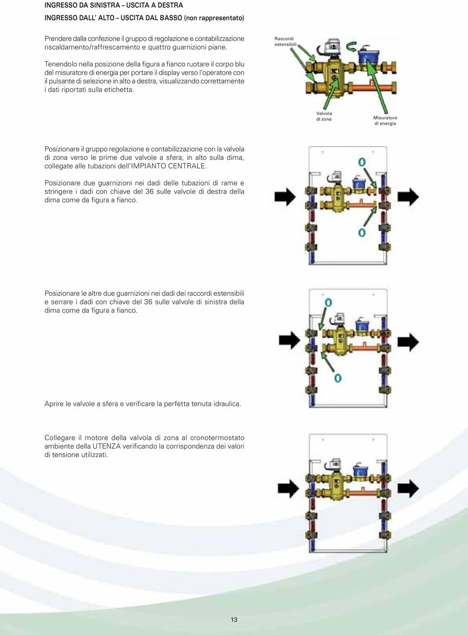 Raccordi estensibili Tenendolo nella posizione della figura a fianco ruotare il corpo blu del misuratore di energia per portare il display verso l operatore con il pulsante di selezione in alto a